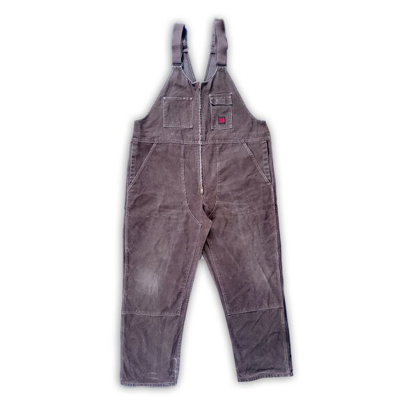 VINTAGE 90s TOUGH DUCK Double Knee Brown Denim Overalls UNISEX WIDE BAGGY - Picture 1 of 10